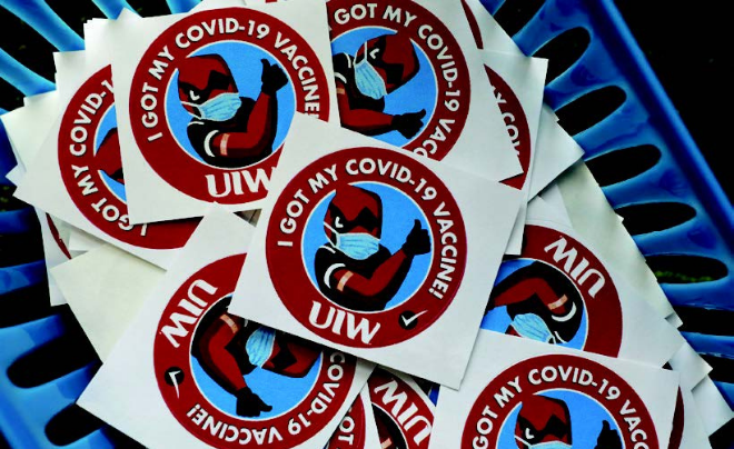 Stickers that say "I got my COVID-19 Vaccine"