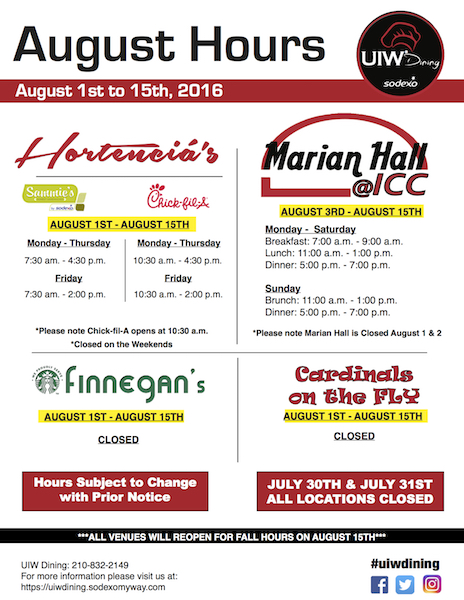 2016 august uiw dining hours