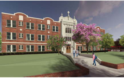 A rendering of the exterior of Dubuis Residence Hall