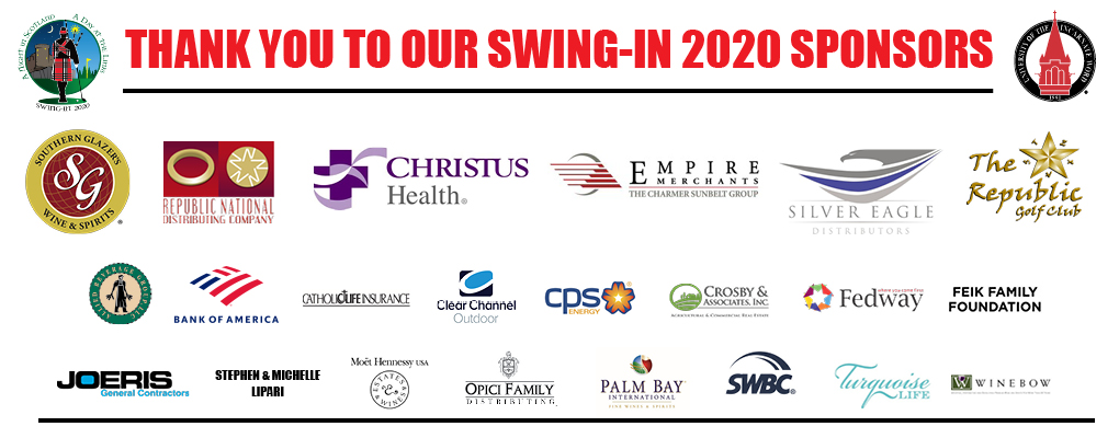 A banner that says "Thank You to our Swing-In Sponsors" with a collection of sponsor logos.