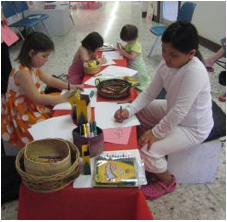 Children drawing on a table