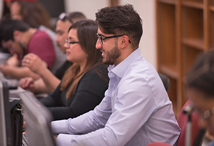 Students using computers during class