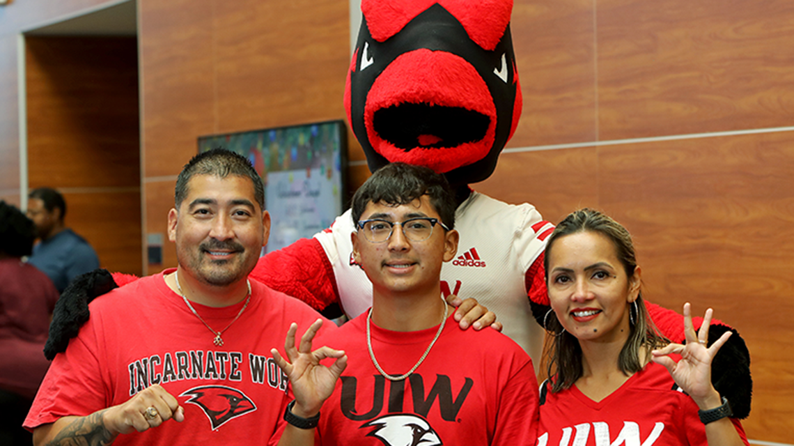 UIW Student and Parents with Red