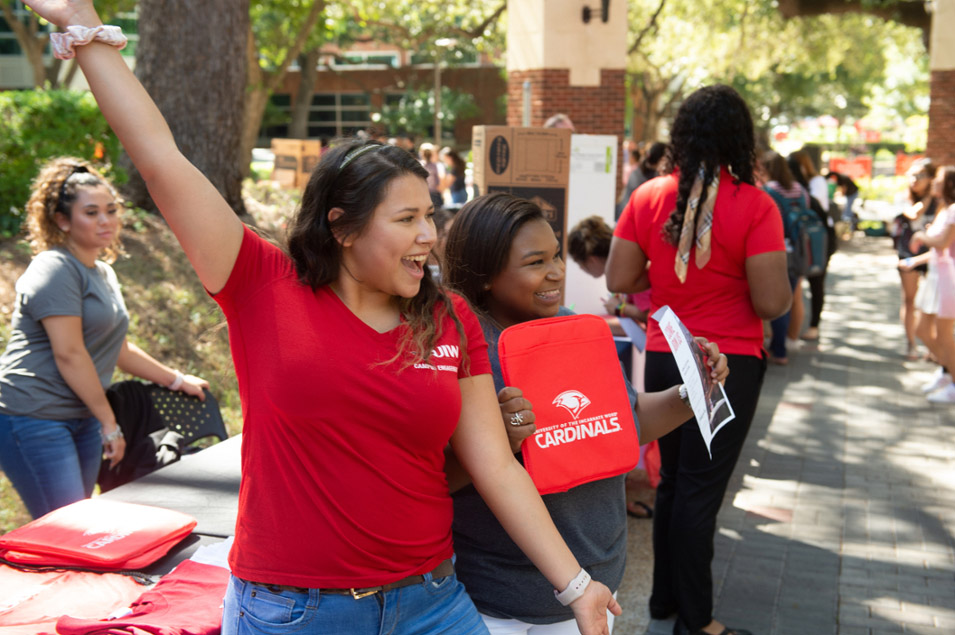 students at an admissions event