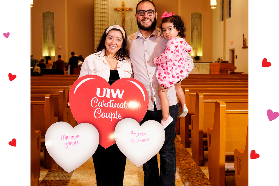 Andrew and Mariana posing at our Lady's Chapel