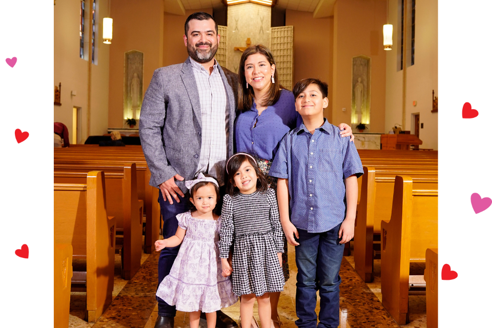Ryan, Amanda and family pose in our Lady's Chapel.