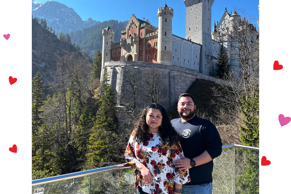 Steve and Adriana pose for a picture on vacation