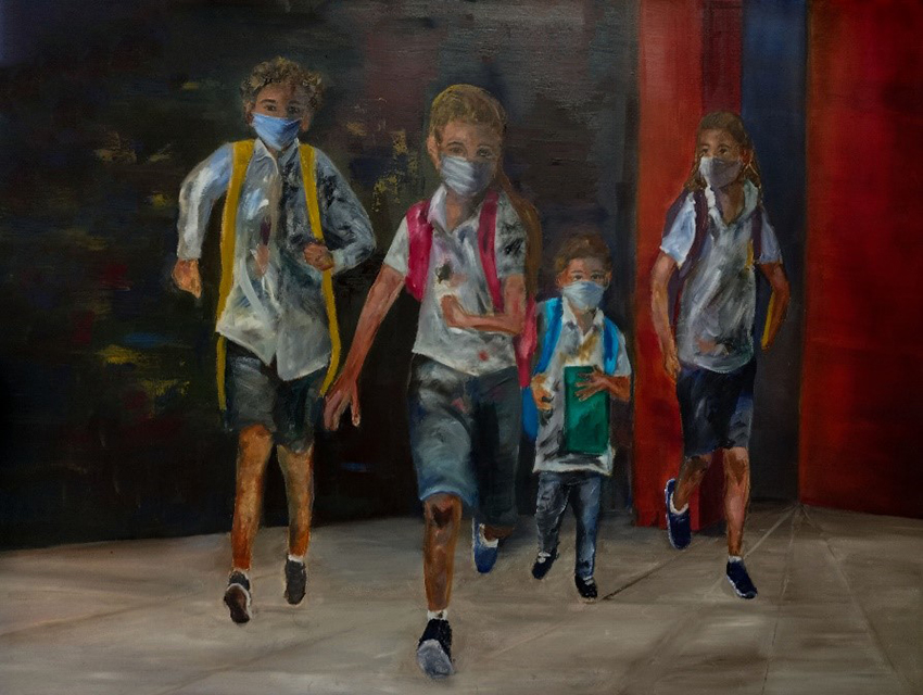 Out of School, Art Oil on canvas 