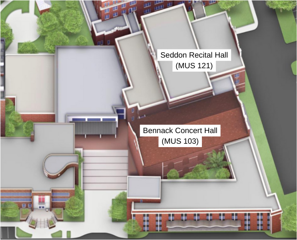 Image of Bennack Music Center's location on campus