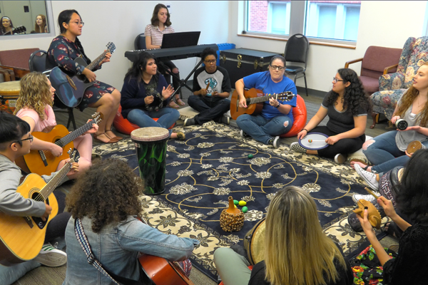 music therapy students playing instruments