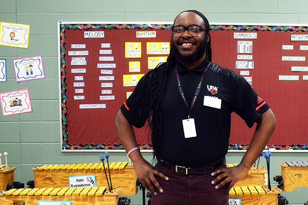 Music teacher in classroom