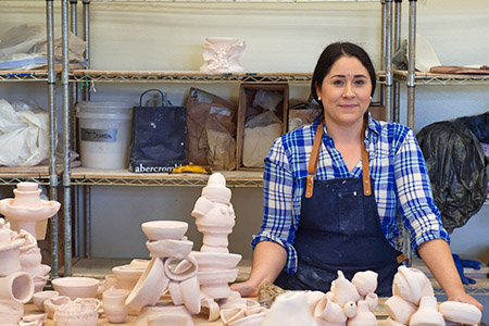 Art student in ceramics studio