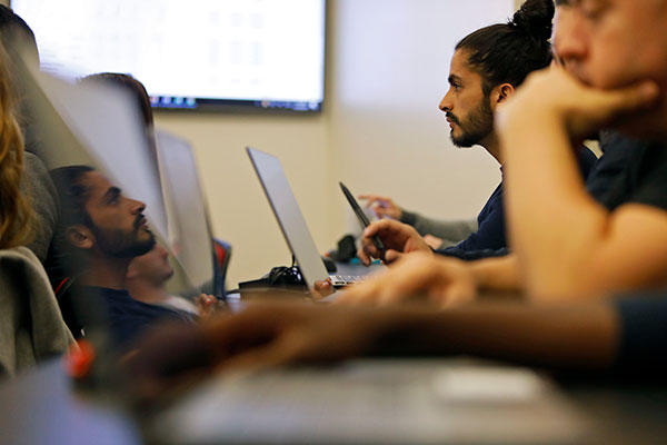 Student works at computer