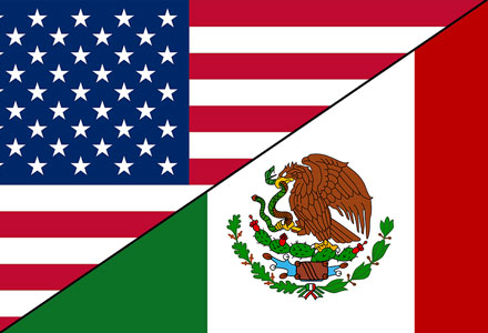 Flags of USA and Mexico