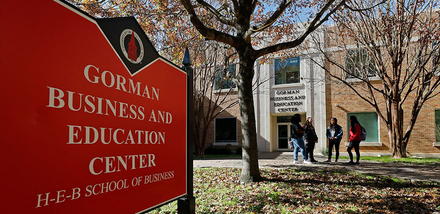 entrance to the H-E-B School of Business