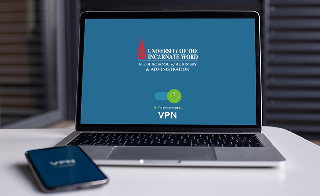 stock photo laptop with uiw logo