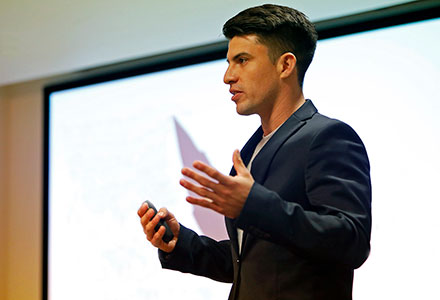 Student presenting at Startup Challenge
