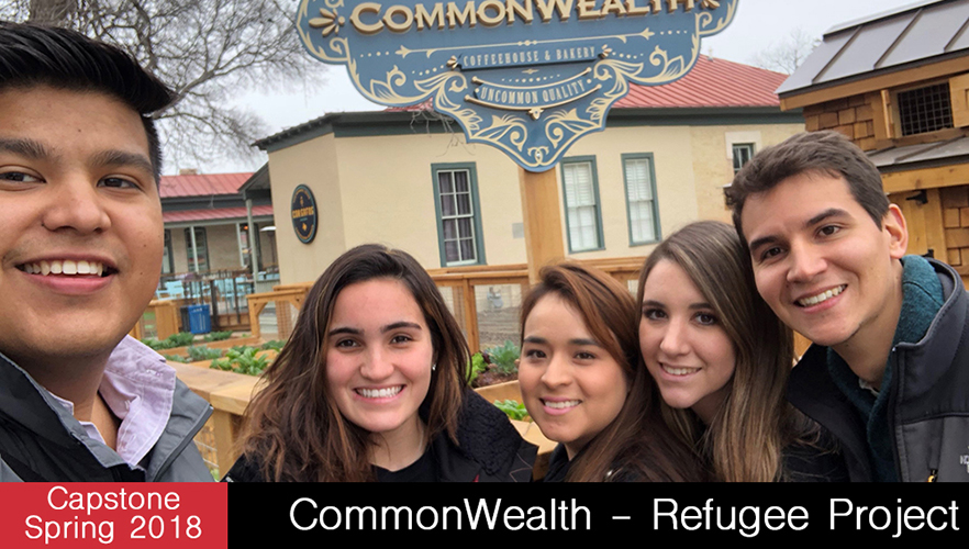 capstone students pose with commonwealth refugee client