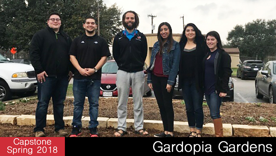 capstone students pose with gardopia gardens client