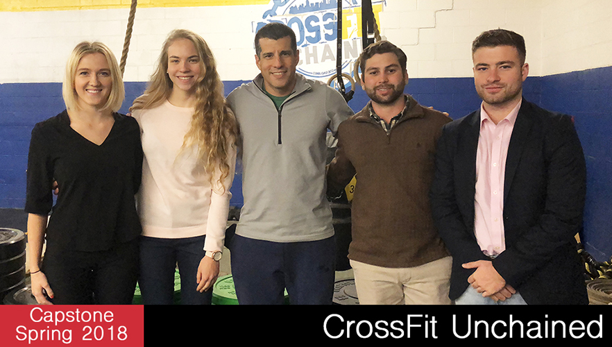 capstone students pose with crossfit unchained client