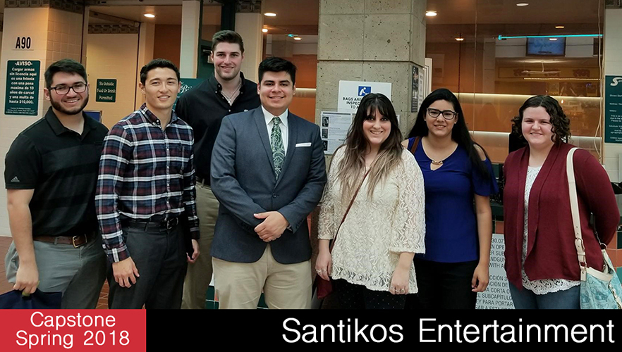 capstone students pose santikos entertainment client
