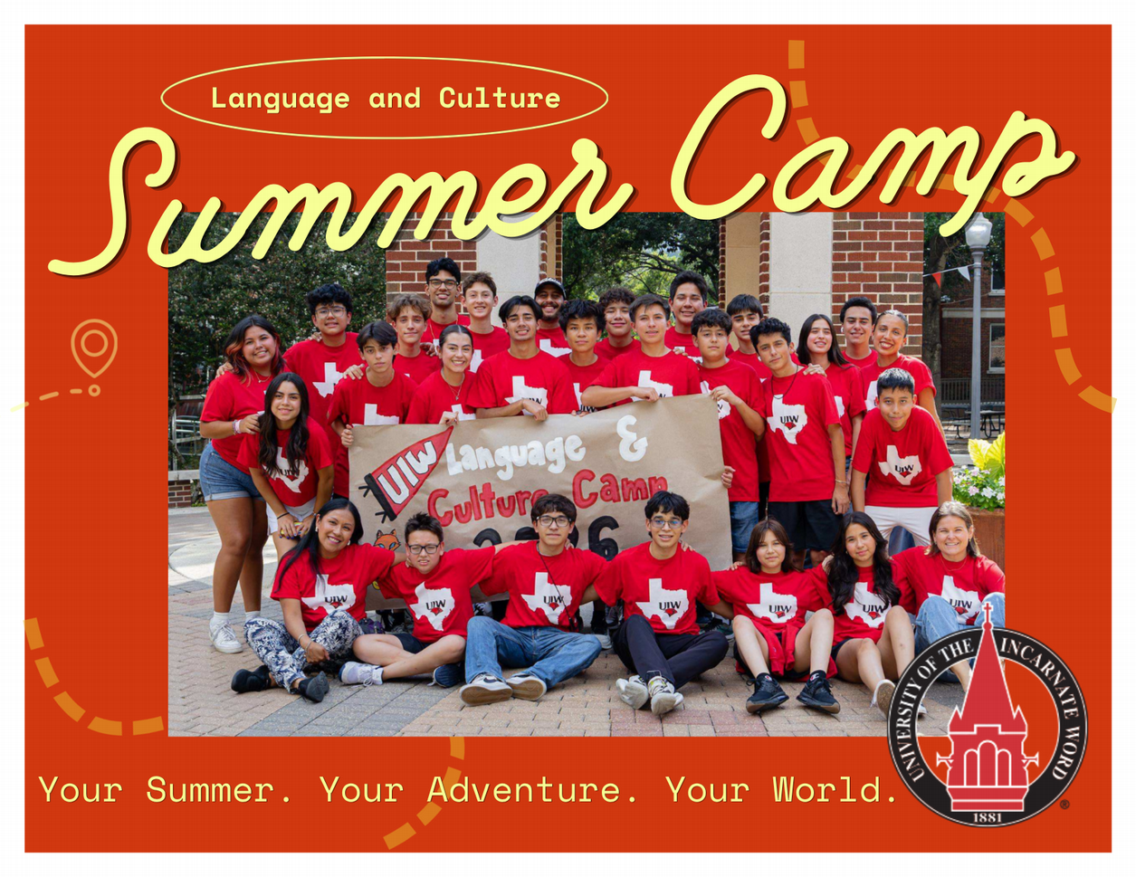 Postcard showing photos of campers on campus