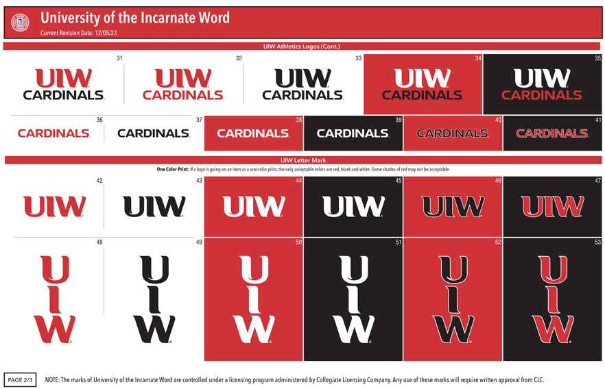 Artsheet UIW Cardinals Logos