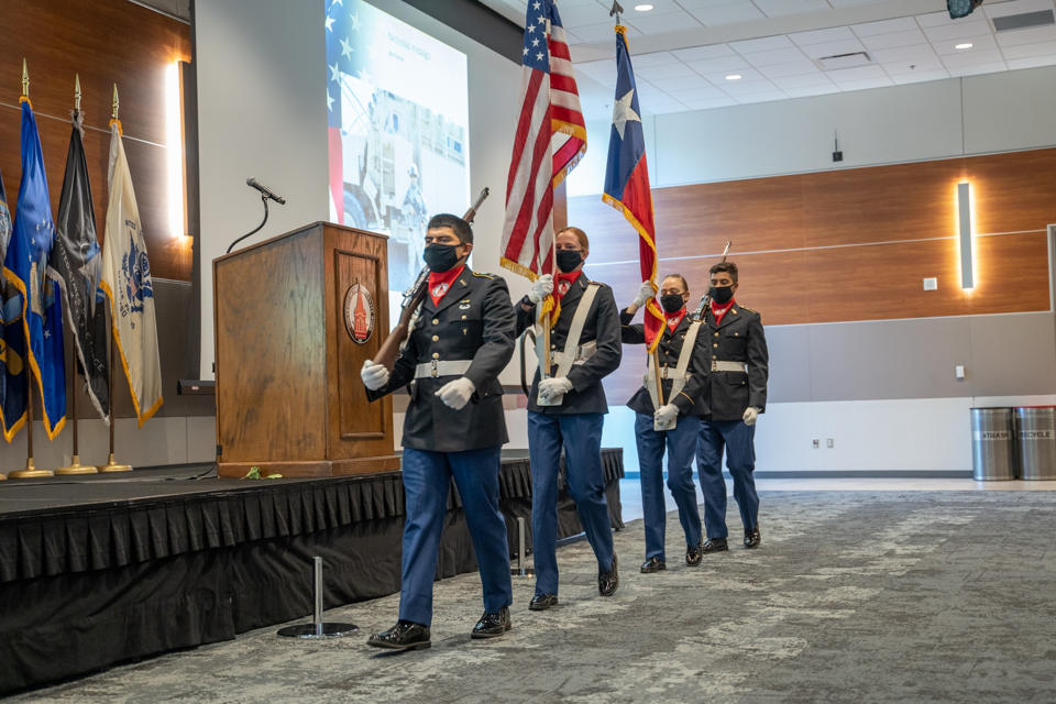 UIW Army ROTC Color Guard retreat with colors 