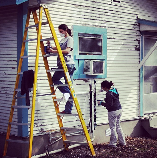 students painting