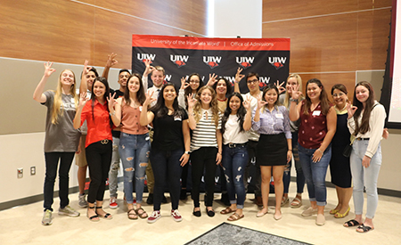 UIW Interim Provost Dr. Barbara Aranda-Naranjo (second from right) joins first group of high school seniors to be admitted as Freshman for the Class of 2024
