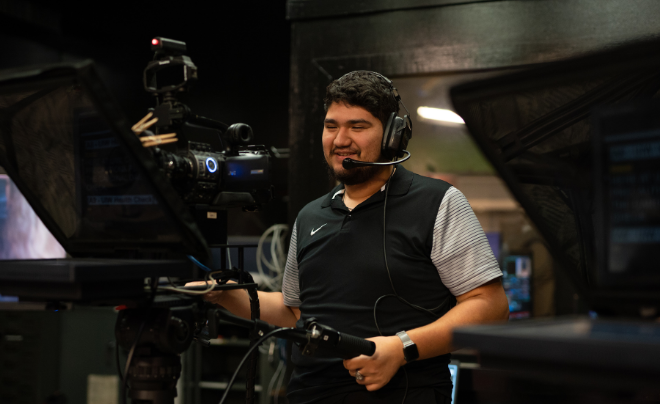 Antonio Bocanegra operating a camera for UIWtv