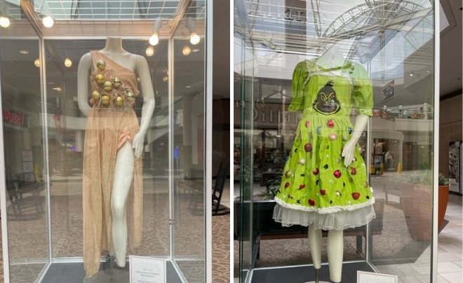 Gold dress by Kieann Hernandez and Danielle Tovar (left) and green Grinch dress by Daniela Mejia (right)