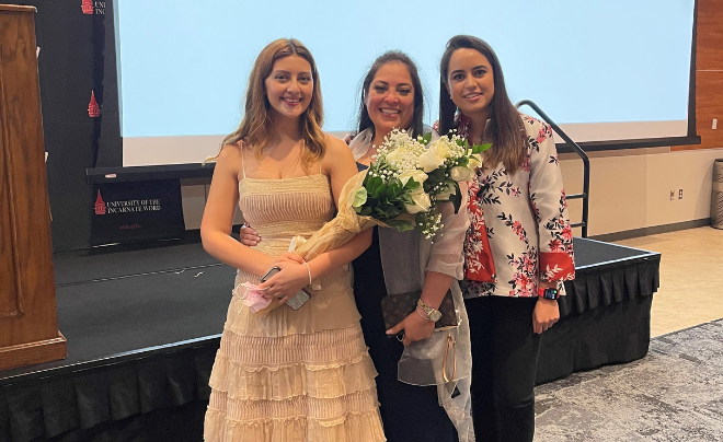 Aimee Galindo (Left), current SGA President Evalinda Davila (middle), 2019-20 SGA President Andrea Del Valle (right