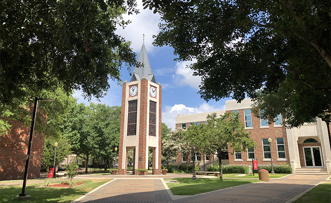 UIW clocktower on campus