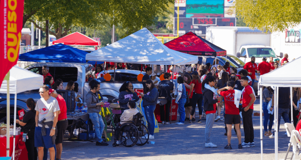 Row of tailgating at Homecoming