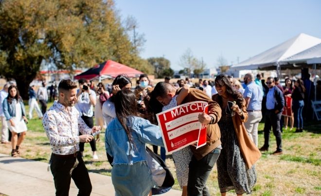 Students and family celebrate being matched for their residency or fellowship