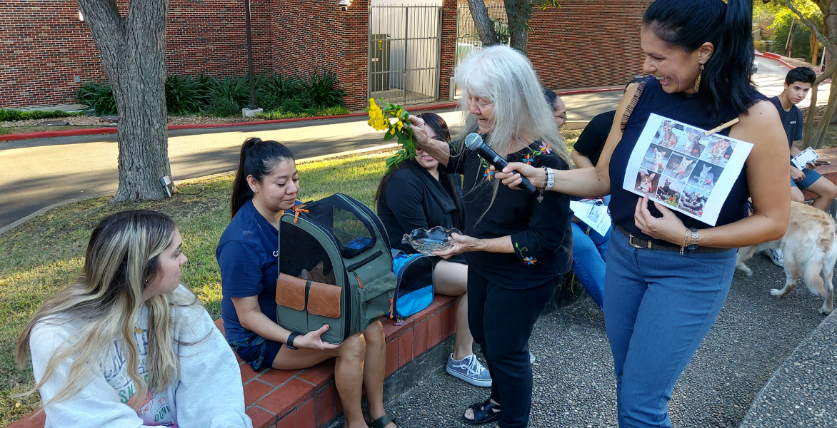 Sister Martha Ann Kirk blessing a cat