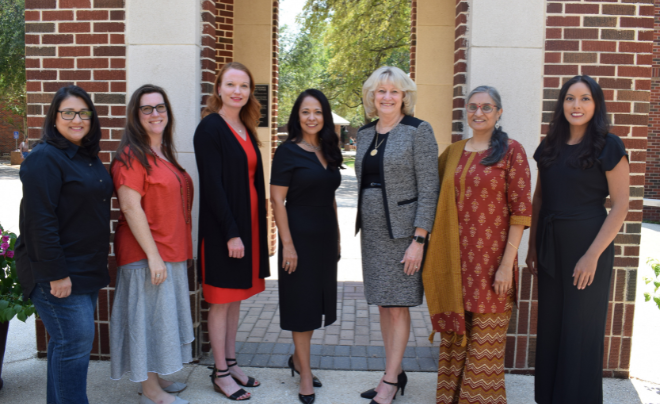 Pictured L-R: Dr. Lucretia Fraga, Dr. Ann David, Dr. Stephanie Grote-Garcia, Dr. Elda Martinez, Dr. Denise Staudt (Dean), Dr. Deepti Kharod, Dr. Mariannella Núñez