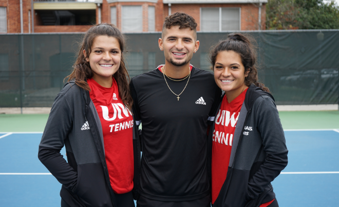 Three students on the tennis team