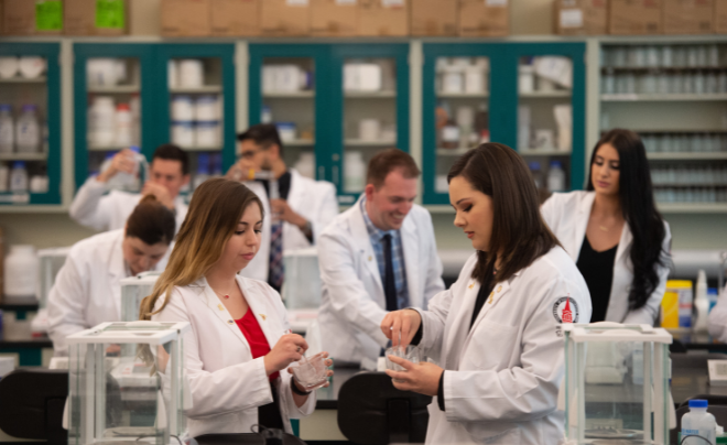 Pharmacy students in lab