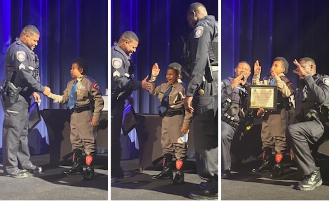 Three-image collage with Sargent Ryan Ladson, Officer Lenard Thomas and DJ Daniel at the swearing in ceremony