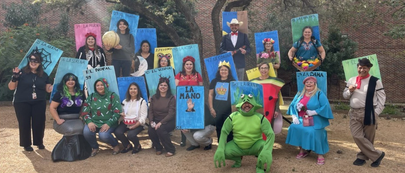 Students and staff dressed up as loteria