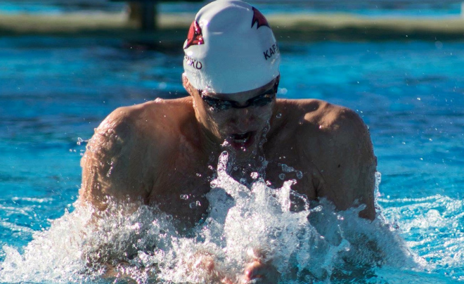 Oleksandr Karpenko competing for the UIW swim team as an undergraduate student