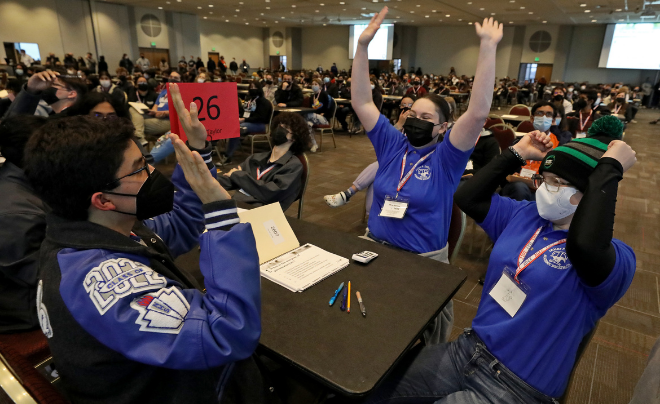 Students celebrate at the Texas Decathlon