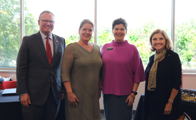 Dr. Thomas M. Evans, interim provost Caroline Goulet, TLU provost and TLU president