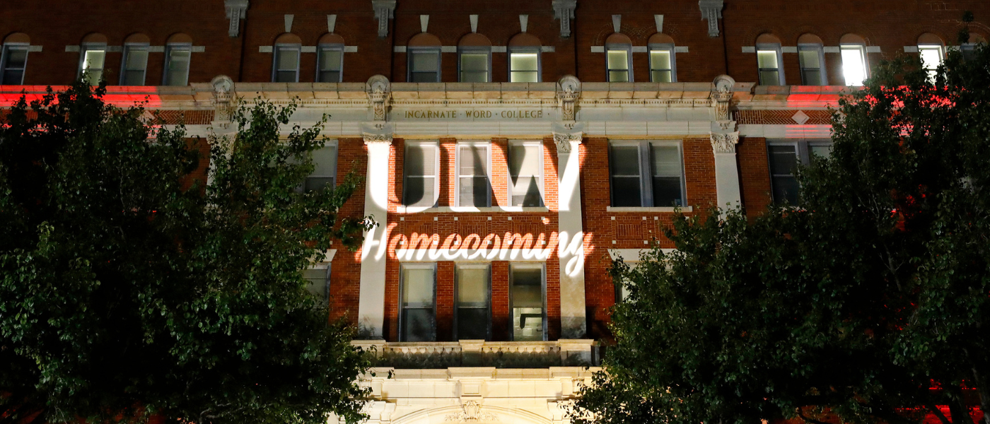 UIW Homecoming Light on a building