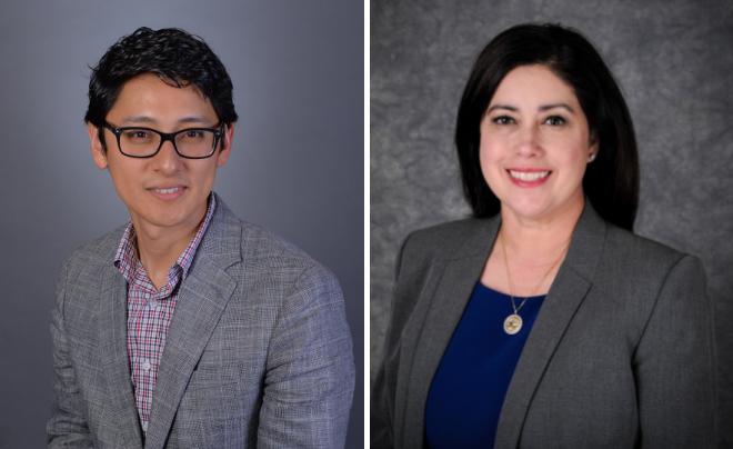 Associate professor Dr. Matt Valdes and acting dean and associate professor Dr. Sandra Juarez Fortenberry 