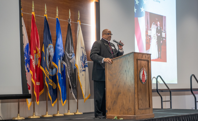 Bishop Trevor Alexander speaking at Veterans Day 2021