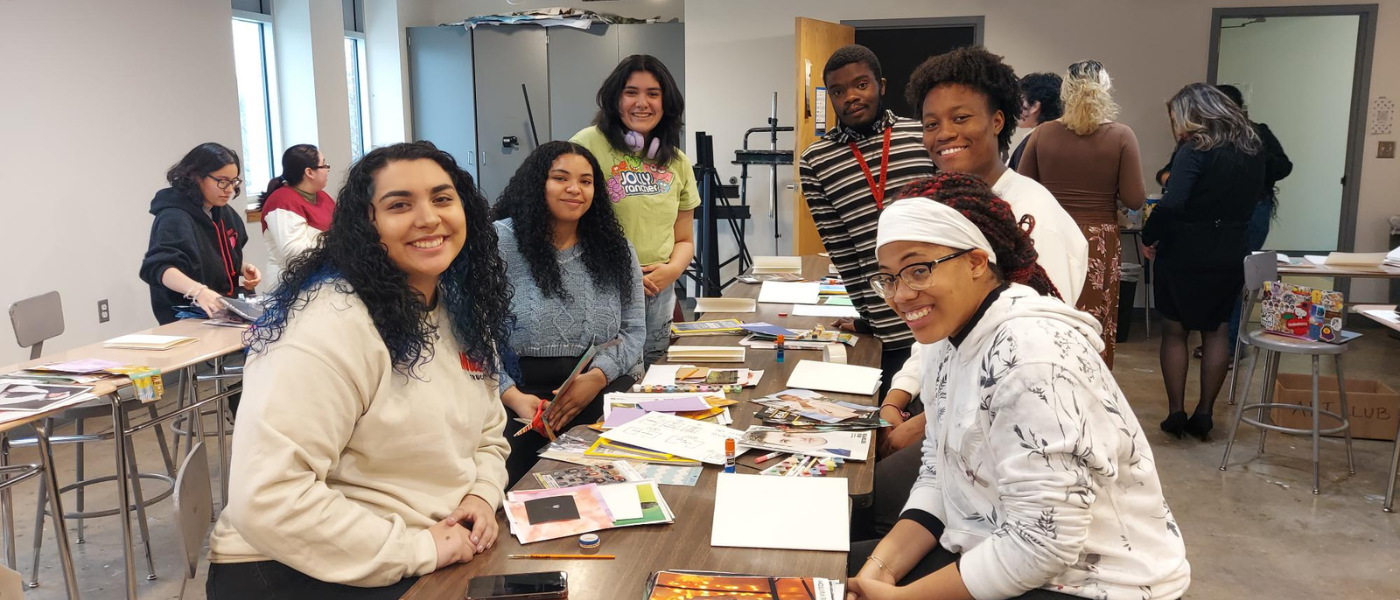 Students smiling during art journaling