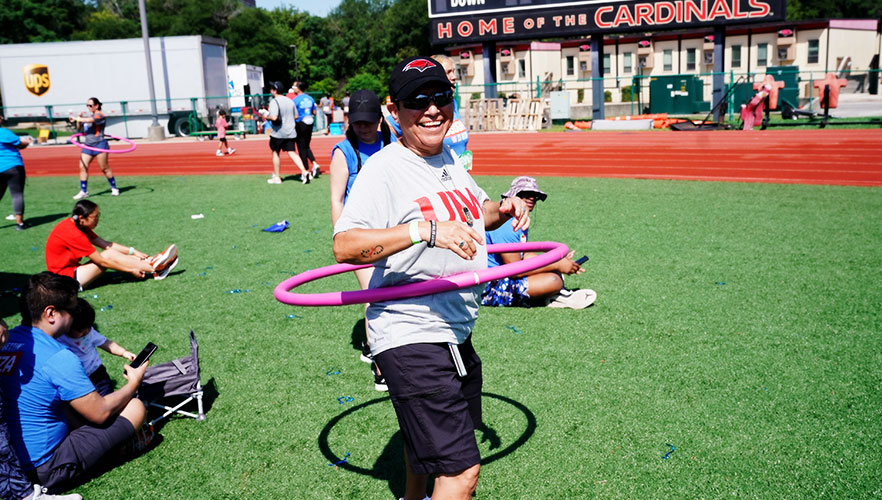 Staff member with hula hoop